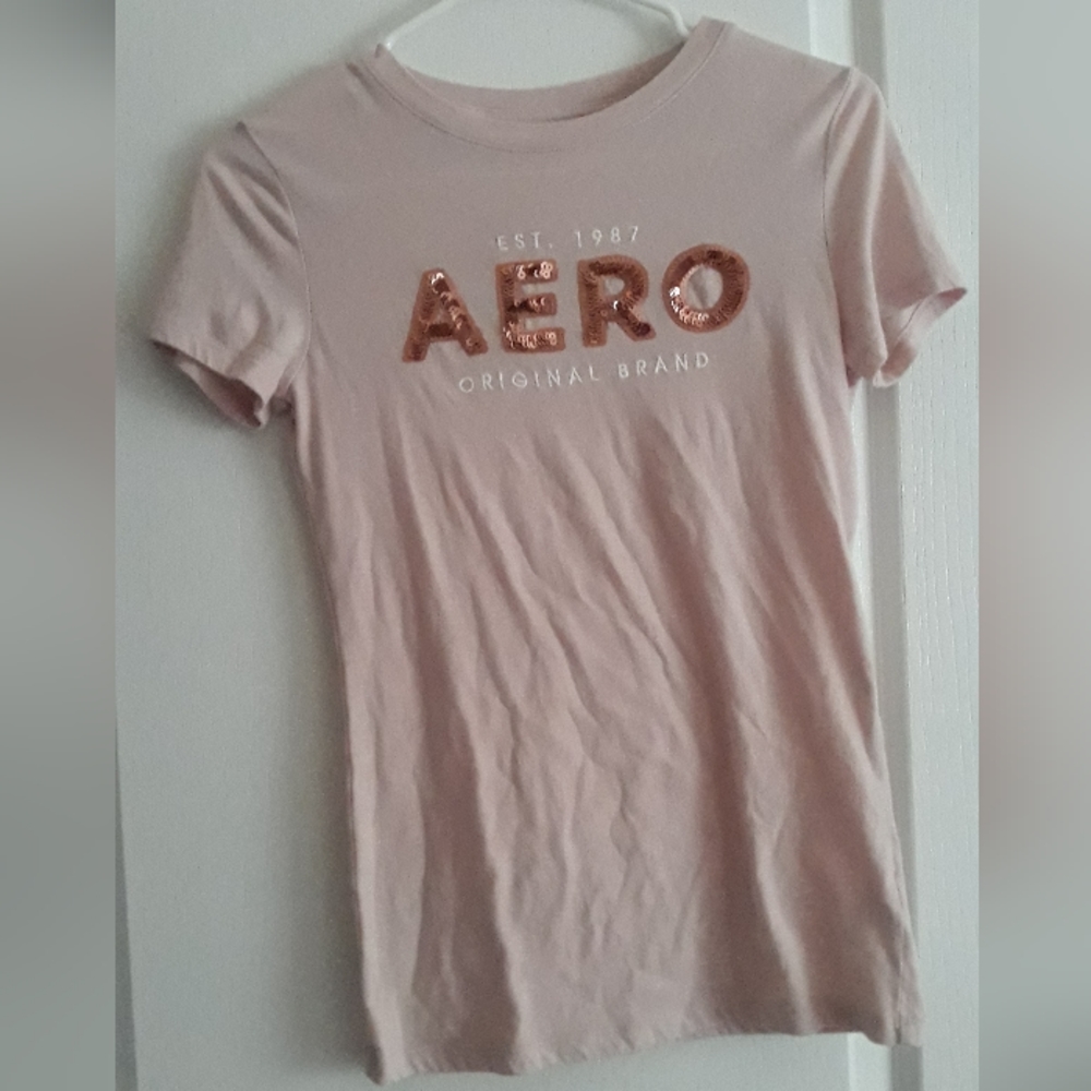 Aeropostale pink shirt with bronze sequins
